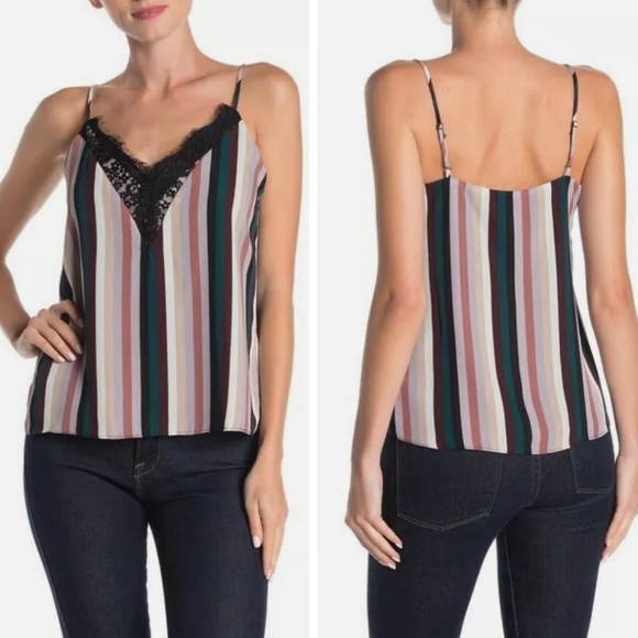 Socialite Tops - Socialite lace trim striped cami top